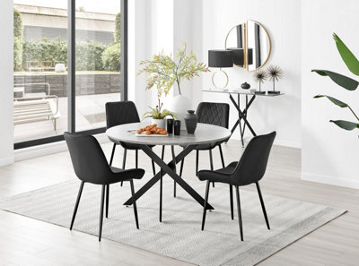 Furniturebox Uk Novara Grey Concrete Effect Black Leg 120Cm Round Dining Table & 4 Black Pesaro Black Leg Chairs - image 1