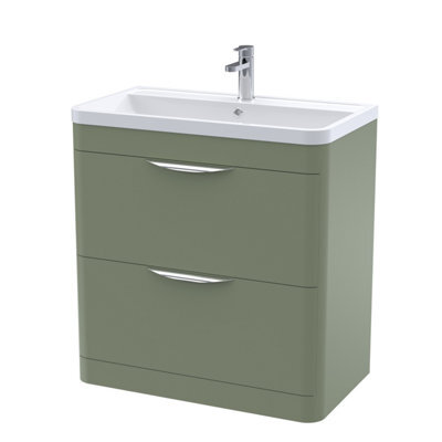 Balterley Aldershawe Contemporary Floor Standing 2 Drawer Bathroom Vanity Unit & Polymarble Basin, Satin Green, 800mm - image 1
