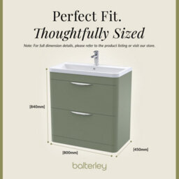 Balterley Aldershawe Contemporary Floor Standing 2 Drawer Bathroom Vanity Unit & Polymarble Basin, Satin Green, 800mm - thumbnail 5