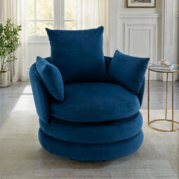 Accent Swivel Chair In Blue Velvet - thumbnail 1