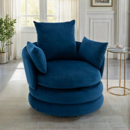 Accent Swivel Chair In Blue Velvet - thumbnail 2