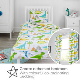 Bloomsbury Mill - Dinosaurs World Curtains For Kids Bedroom - Lined Curtain Pair With Tie Backs 66 X 72 Inch Or 168Cm X 183Cm - thumbnail 5