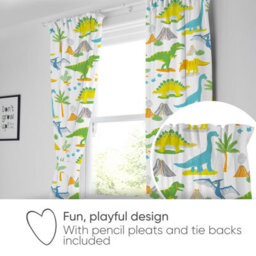 Bloomsbury Mill - Dinosaurs World Curtains For Kids Bedroom - Lined Curtain Pair With Tie Backs 66 X 72 Inch Or 168Cm X 183Cm - thumbnail 6