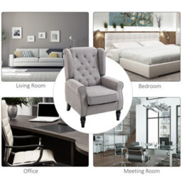 Homcom Accent Armchair Home Furniture Retro Tufted Club Wood Fabric, Grey - thumbnail 7
