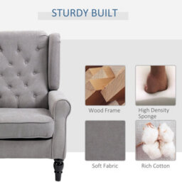 Homcom Accent Armchair Home Furniture Retro Tufted Club Wood Fabric, Grey - thumbnail 4