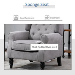 Homcom Accent Armchair Home Furniture Retro Tufted Club Wood Fabric, Grey - thumbnail 6