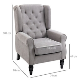 Homcom Accent Armchair Home Furniture Retro Tufted Club Wood Fabric, Grey - thumbnail 3