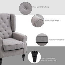 Homcom Accent Armchair Home Furniture Retro Tufted Club Wood Fabric, Grey - thumbnail 5