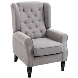Homcom Accent Armchair Home Furniture Retro Tufted Club Wood Fabric, Grey - thumbnail 2