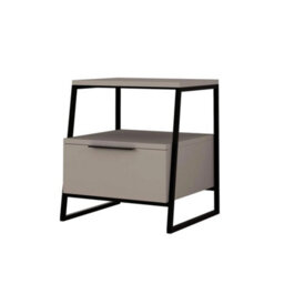 Grey 1 Drawer Modern Bedside Table Nightstand Black Metal Frame - thumbnail 4