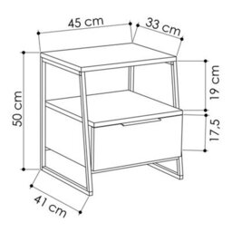 Grey 1 Drawer Modern Bedside Table Nightstand Black Metal Frame - thumbnail 2