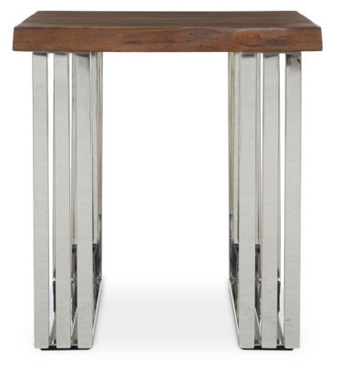 Orsina Natural And Silver Small Console Table, Solid Wood Top With Stainless Steel Loop Base, Modern Console Table - image 1