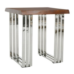 Orsina Natural And Silver Small Console Table, Solid Wood Top With Stainless Steel Loop Base, Modern Console Table - thumbnail 3