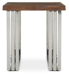 Orsina Natural And Silver Small Console Table, Solid Wood Top With Stainless Steel Loop Base, Modern Console Table