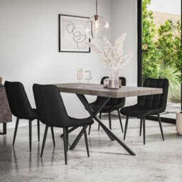 More4Homes Donni Dining Table And Chairs -  Concrete Effect Table Top W Black Legs + Nova Faux Leather Dining Chair Set Of 6 (Black)