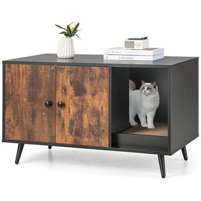 Costway Cat Litter Box Enclosure Hidden Cat Washroom Furniture Cat House Side Table - image 1