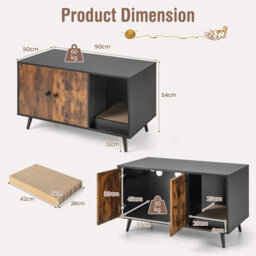 Costway Cat Litter Box Enclosure Hidden Cat Washroom Furniture Cat House Side Table - thumbnail 2