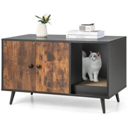 Costway Cat Litter Box Enclosure Hidden Cat Washroom Furniture Cat House Side Table - thumbnail 1