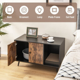 Costway Cat Litter Box Enclosure Hidden Cat Washroom Furniture Cat House Side Table - thumbnail 7
