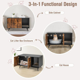 Costway Cat Litter Box Enclosure Hidden Cat Washroom Furniture Cat House Side Table - thumbnail 4
