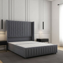 REGIONAL FURNISHINGS Divan Bed Set Steel Plush Velvet Upholstered 54Inch Headboard & Footboard 2Drawers Footend & No Mattress In 4Ft 4Ft6 5Ft 6Ft
