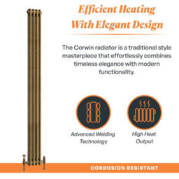Plum&clay Corwin Rustic Brass Double Column Vertical Traditional Cast Iron Style Radiator (W)200mm (H)1800mm - thumbnail 2