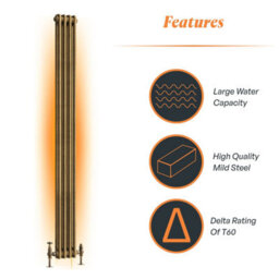Plum&clay Corwin Rustic Brass Double Column Vertical Traditional Cast Iron Style Radiator (W)200mm (H)1800mm - thumbnail 4