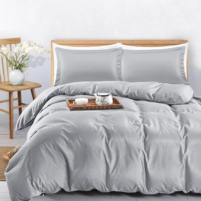 Ameha Plain 3-Piece Duvet Silver Quilt Cover Breathable Microfiber Reversible Double Set With Pillowcase 200 X 200 Cm - image 1