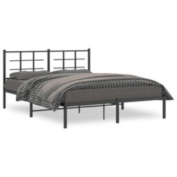 Berkfield Metal Bed Frame Without Mattress With Headboard Black 160X200Cm - thumbnail 2