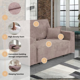 Viva Star Ii Pink Poso Fabric 2 Seater Sofa Bed 152 Cm Sleeping Function Storage Modern Living Room - thumbnail 6