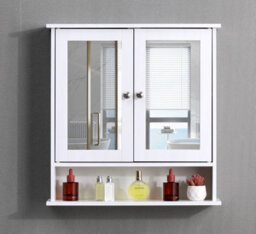 Bathroom Wall Cabinet Storage Cupboard With Mirror Wooden Shelves White