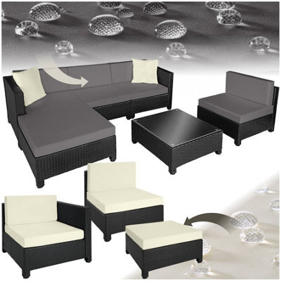 Tectake Rattan Lounge Set With Aluminum Frame, Including Covers In 2 Colors  - Black - image 1