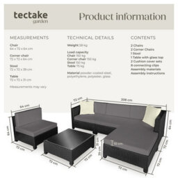 Tectake Rattan Lounge Set With Aluminum Frame, Including Covers In 2 Colors  - Black - thumbnail 6