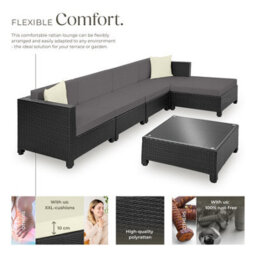 Tectake Rattan Lounge Set With Aluminum Frame, Including Covers In 2 Colors  - Black - thumbnail 3