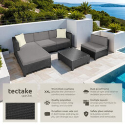 Tectake Rattan Lounge Set With Aluminum Frame, Including Covers In 2 Colors  - Black - thumbnail 2