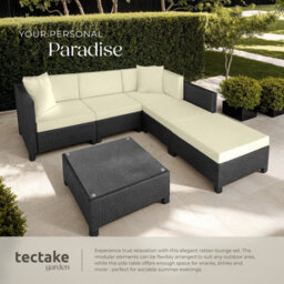Tectake Rattan Lounge Set With Aluminum Frame, Including Covers In 2 Colors  - Black - thumbnail 4