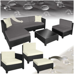 Tectake Rattan Lounge Set With Aluminum Frame, Including Covers In 2 Colors  - Black - thumbnail 1