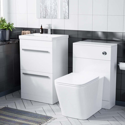 Nes Home 1000mm Basin 2 Drawer Vanity Cabinet And Wc Toilet Pan Combo Suite - image 1
