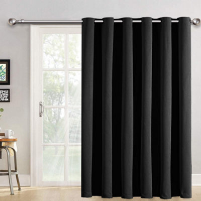 Bedlooms Black Blackout Thermal Insulated Eyelet Ready Made Ring Top Single Curtain Panel 66 X 84 Inches With Tie Back - image 1
