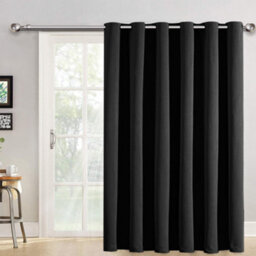 Bedlooms Black Blackout Thermal Insulated Eyelet Ready Made Ring Top Single Curtain Panel 66 X 84 Inches With Tie Back - thumbnail 1