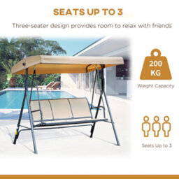 Outsunny 3 Seater Garden Swing Patio Hammock W/ Canopy For Outdoor Beige - thumbnail 6
