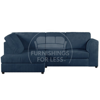 Furnishings For Less UK Luxor Navy Blue Jumbo Cord 4 Seater Corner Sofa Left Hand Facing - Full Back