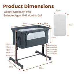 Gainoom 3-In-1 Baby Bedside Bassinet W/ Lockable Wheels & Storage Bag Easy Folding Portable Crib Baby Bed For 0-6 Months - thumbnail 2