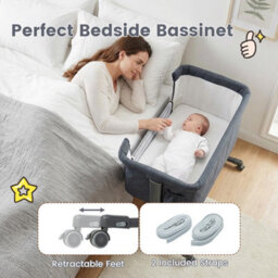Gainoom 3-In-1 Baby Bedside Bassinet W/ Lockable Wheels & Storage Bag Easy Folding Portable Crib Baby Bed For 0-6 Months - thumbnail 5