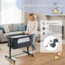 Gainoom 3-In-1 Baby Bedside Bassinet W/ Lockable Wheels & Storage Bag Easy Folding Portable Crib Baby Bed For 0-6 Months - thumbnail 8