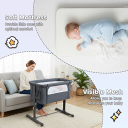 Gainoom 3-In-1 Baby Bedside Bassinet W/ Lockable Wheels & Storage Bag Easy Folding Portable Crib Baby Bed For 0-6 Months - thumbnail 9