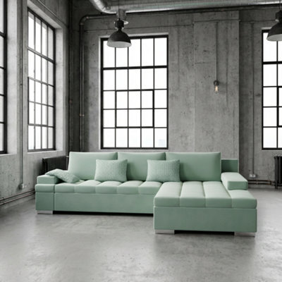 Bangkok Corner Sofa Bed With Storage And Sleeping Function Metal Legs Wooden Frame Foam Filling Mint Right - image 1