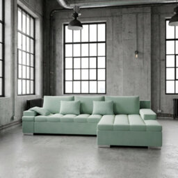 Bangkok Corner Sofa Bed With Storage And Sleeping Function Metal Legs Wooden Frame Foam Filling Mint Right - thumbnail 1