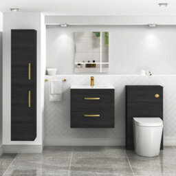 Royal Bathrooms Turin Hale Black 600mm Wall Hung Vanity Unit 2 Drawer With Minimalist Basin Sink & Brushed Brass Handles - thumbnail 4