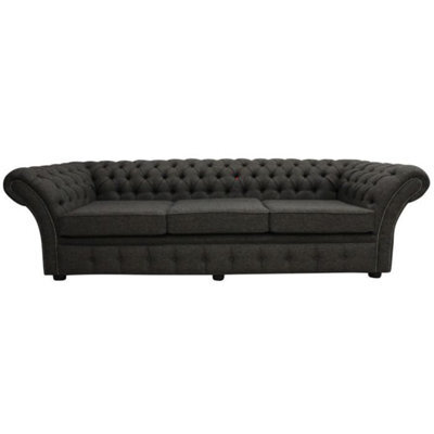 Chesterfield 4 Seater Sofa Harris Tweed Herringbone Peatland Wool In Balmoral Style - image 1